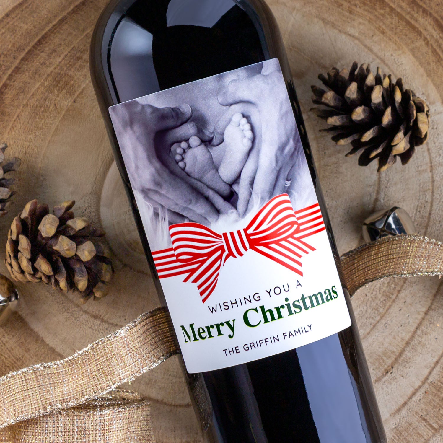 Christmas Bow Label - Custom Holiday Wine