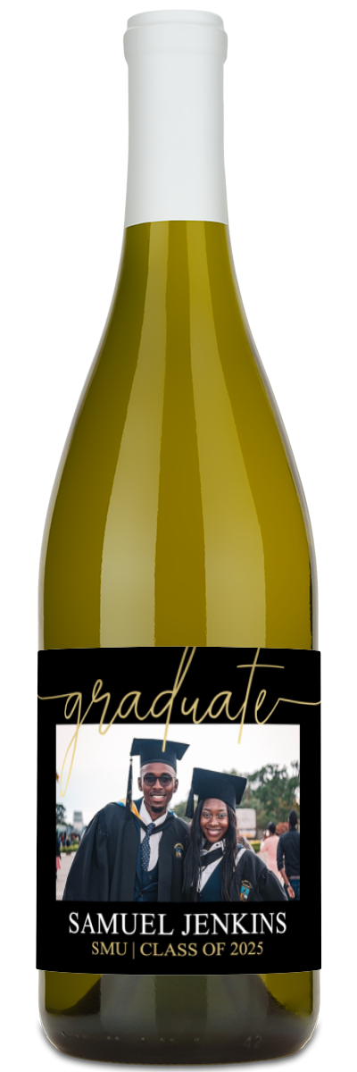 Gold Script Graduate Photo - Personalized Graduation Wine