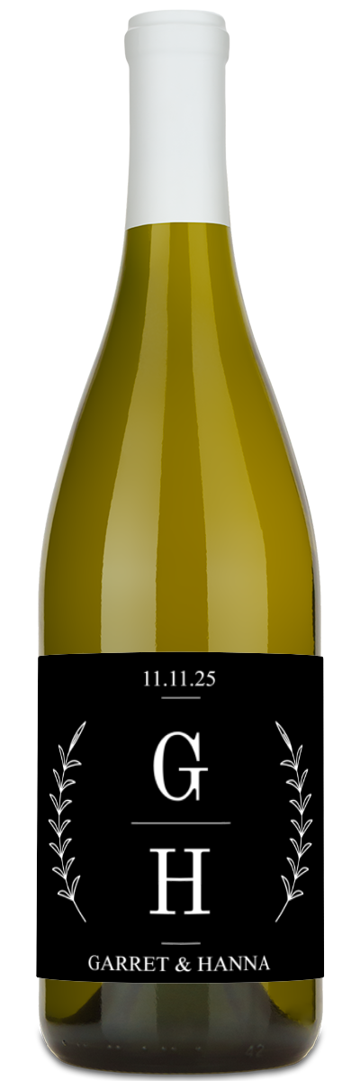 Laurel Branches Monogram Label - Personalized Wine