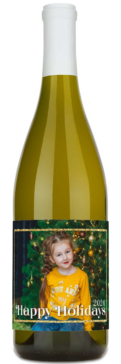 Happy Holidays Gold Frame Label - Personalized Wine