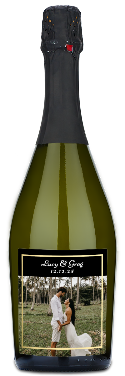 Gold Frame Wedding Photo - Personalized Wine