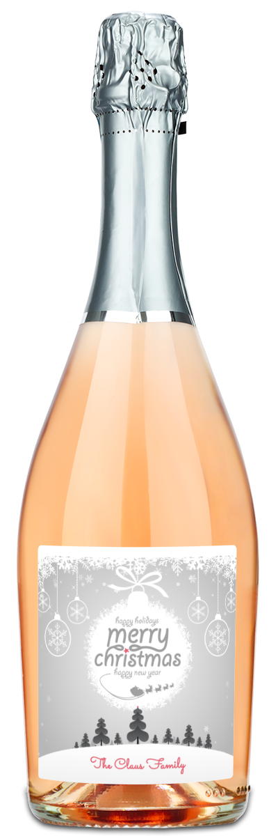 A wine bottle with a holiday label reading Merry Christmas and The Claus Family.