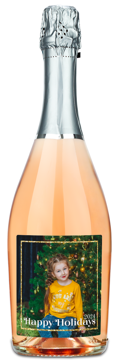 Happy Holidays Gold Frame Label - Personalized Wine