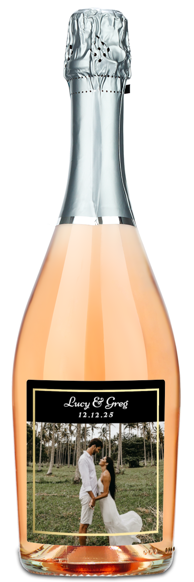 Gold Frame Wedding Photo - Personalized Wine