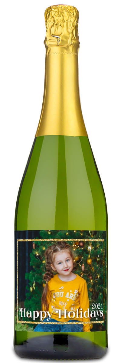 Happy Holidays Gold Frame Label - Personalized Wine