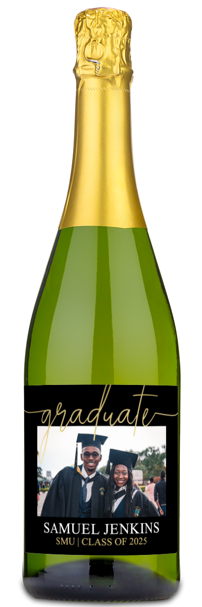 Gold Script Graduate Photo - Personalized Graduation Wine