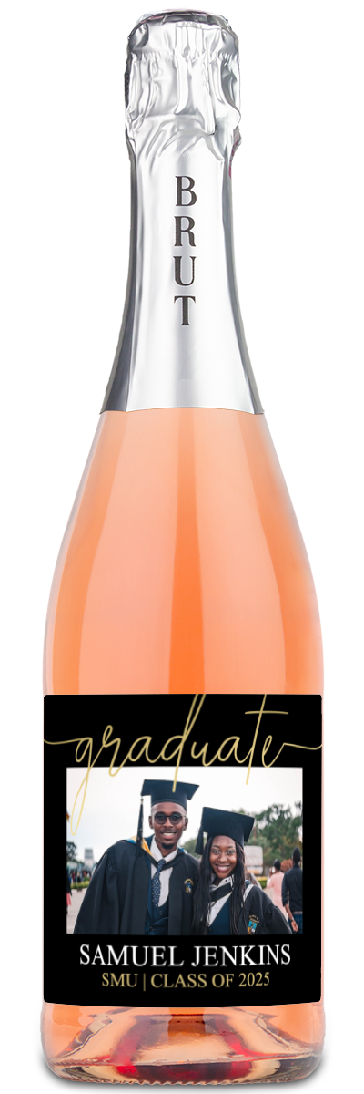 Gold Script Graduate Photo - Personalized Graduation Wine