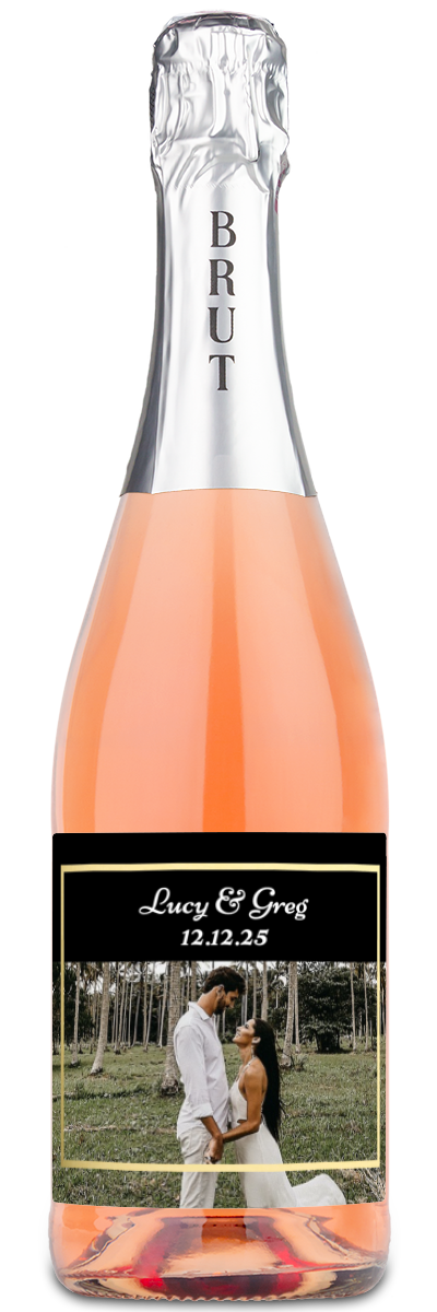 Gold Frame Wedding Photo - Personalized Wine