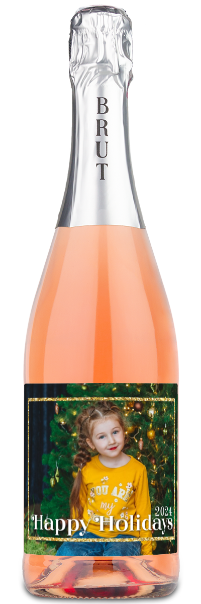 Happy Holidays Gold Frame Label - Personalized Wine