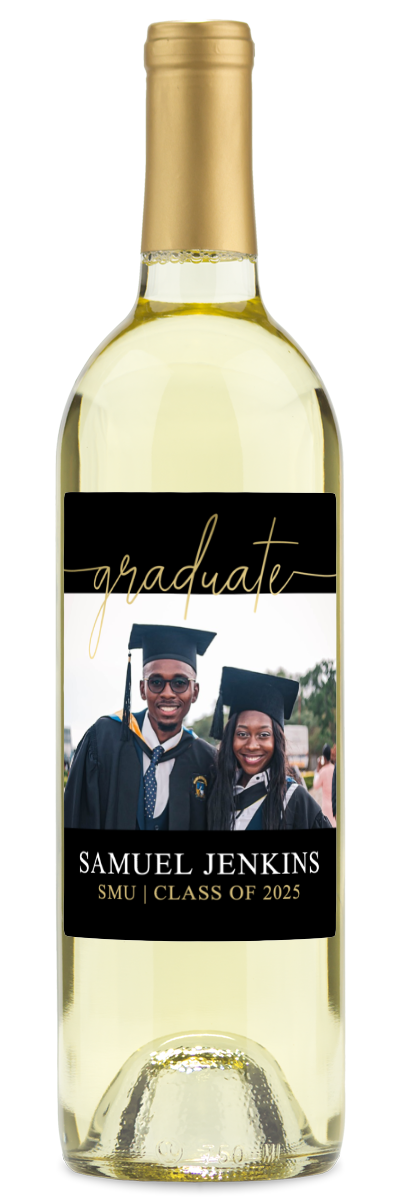 Gold Script Graduate Photo - Personalized Graduation Wine