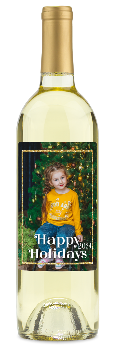 Happy Holidays Gold Frame Label - Personalized Wine