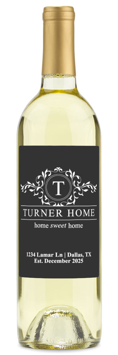 Monogram Home Sweet Home - Personalized Housewarming Wine
