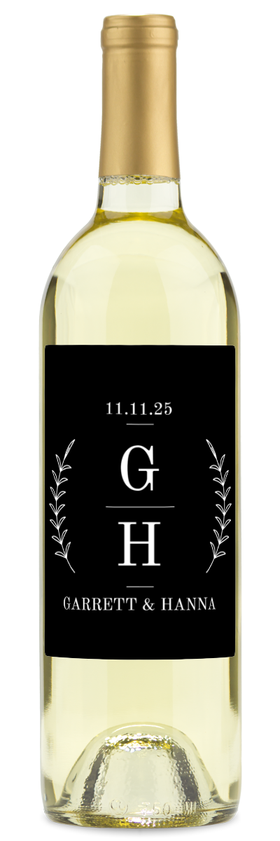Laurel Branches Monogram Label - Personalized Wine