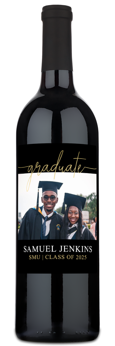 Gold Script Graduate Photo - Personalized Graduation Wine