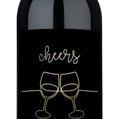 Two personalized wine flutes clinking together, each glass etched with custom text.