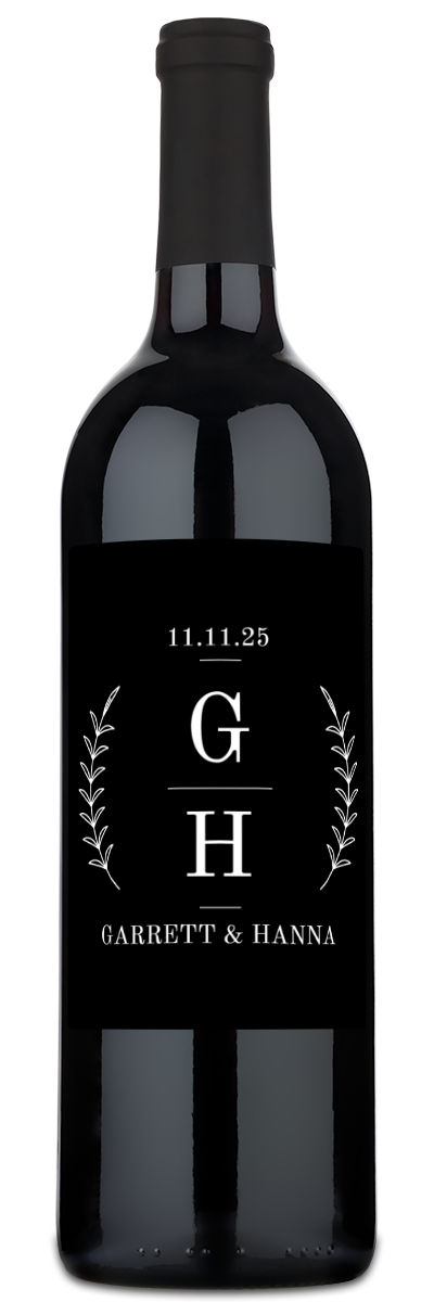 Laurel Branches Monogram Label - Personalized Wine