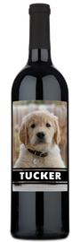 Personalwine Pet Photo Label - Personalized Wine with a golden retriever puppy and TUCKER in bold white letters.