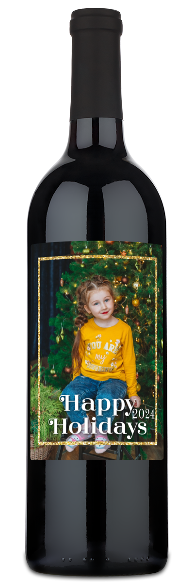 Happy Holidays Gold Frame Label - Personalized Wine
