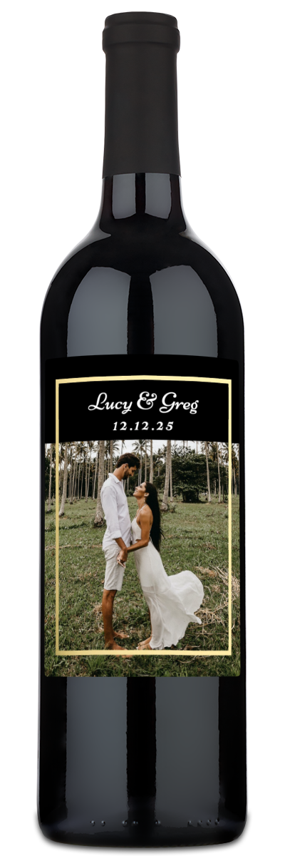 Gold Frame Wedding Photo - Personalized Wine