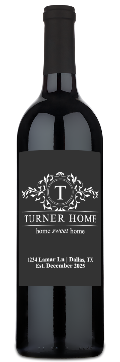 Monogram Home Sweet Home - Personalized Housewarming Wine