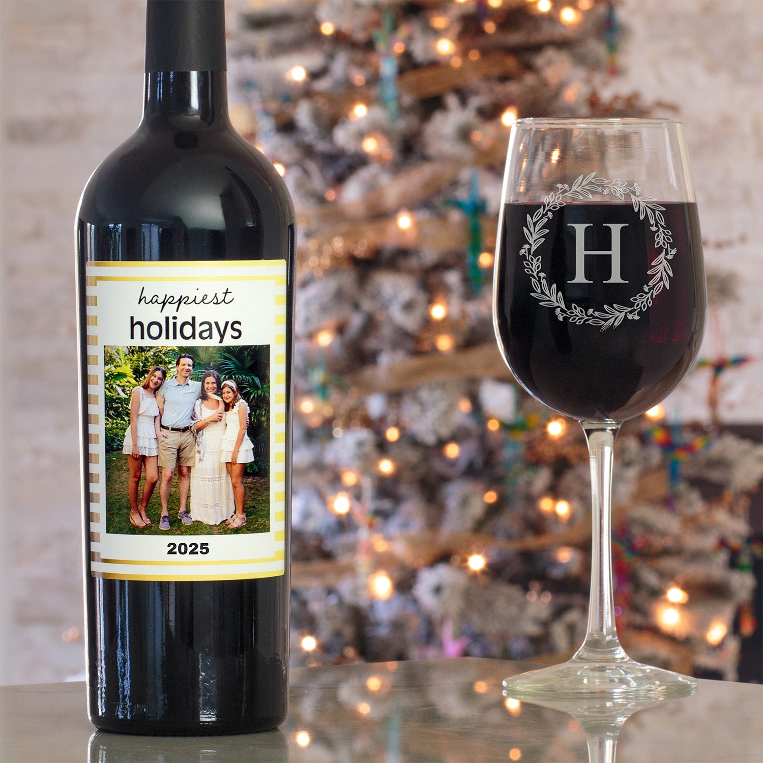 Happiest Holidays Label - Personalized Wine