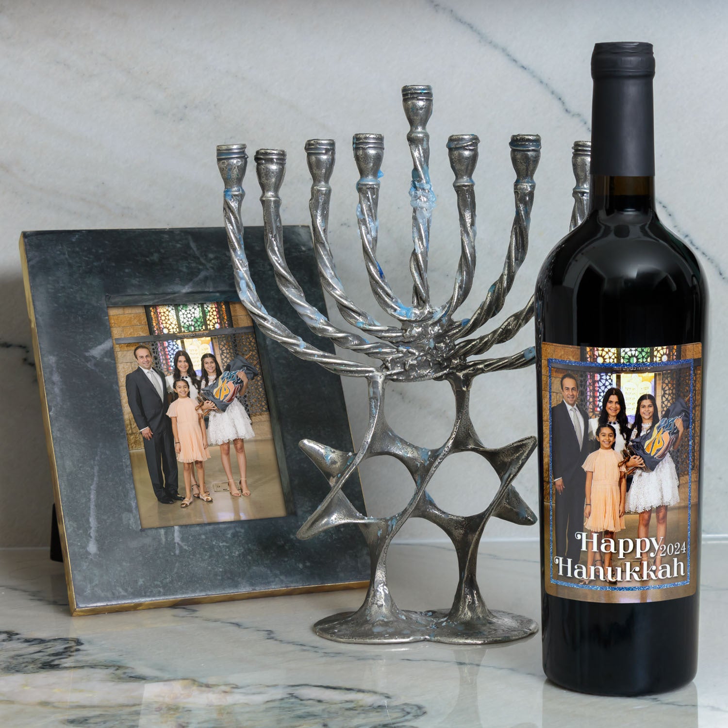 Happy Hanukkah Photo Frame - Personalized Wine