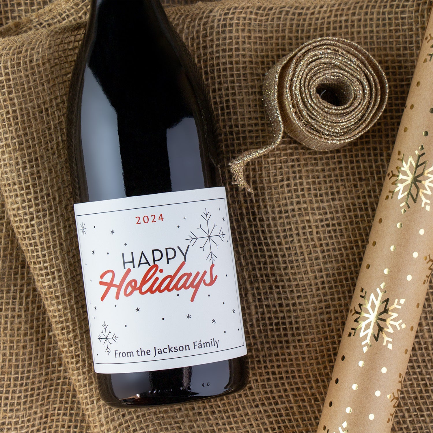Happy Holidays Snowflake Label - Personalized Wine
