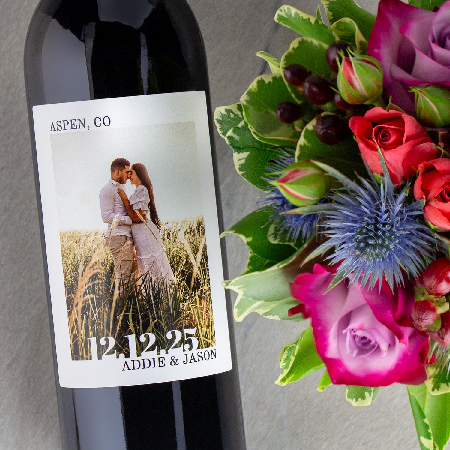 Wedding Day Photo Label - Personalized Wine