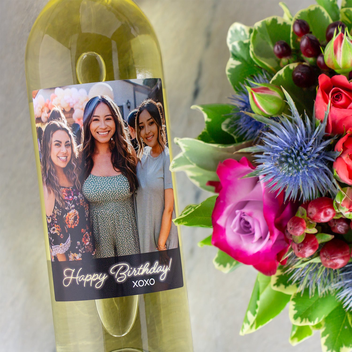 Happy Birthday Photo Label - Personalized Wine