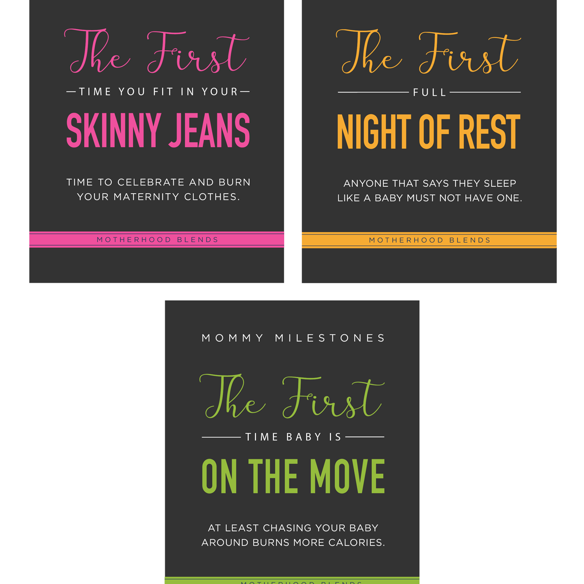 A set of colorful Mommy Milestones cards from personalwine, arranged as a gift for new moms.