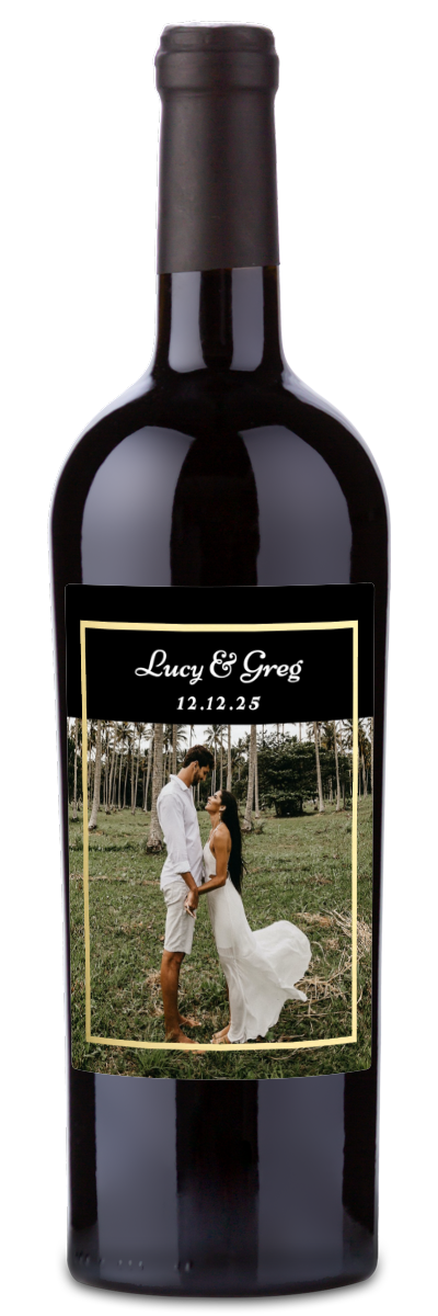 Gold Frame Wedding Photo - Personalized Wine