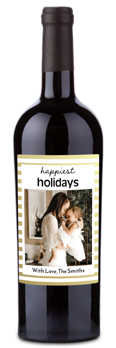 Happiest Holidays Label - Personalized Wine