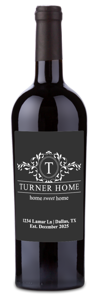 Monogram Home Sweet Home - Personalized Housewarming Wine