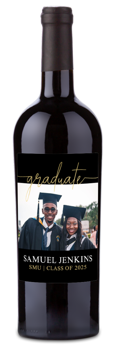 Gold Script Graduate Photo - Personalized Graduation Wine