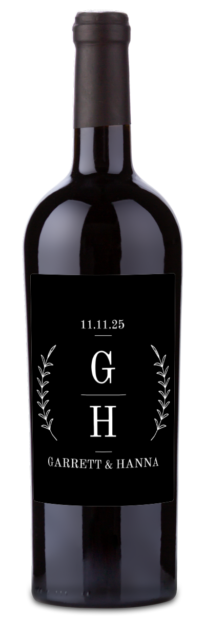 Laurel Branches Monogram Label - Personalized Wine