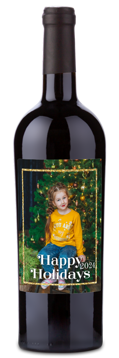 Happy Holidays Gold Frame Label - Personalized Wine