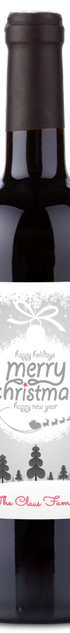 Christmas ornament label showing the message: Merry Christmas, Happy New Year, The Claus Family.