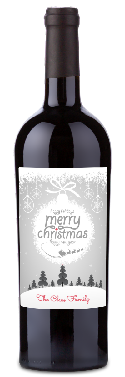 Christmas ornament label showing the message: Merry Christmas, Happy New Year, The Claus Family.