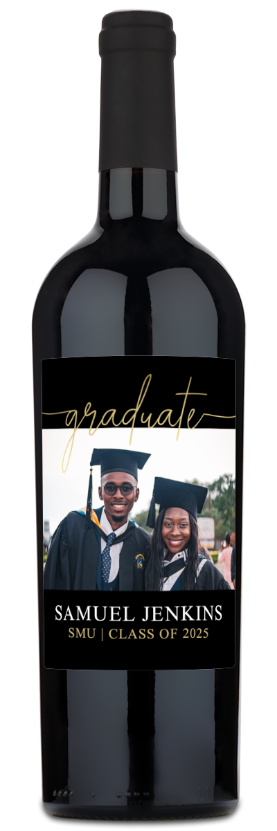 Gold Script Graduate Photo - Personalized Graduation Wine