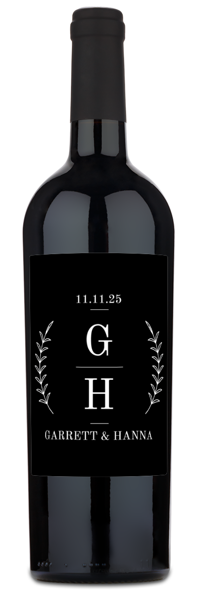Laurel Branches Monogram Label - Personalized Wine
