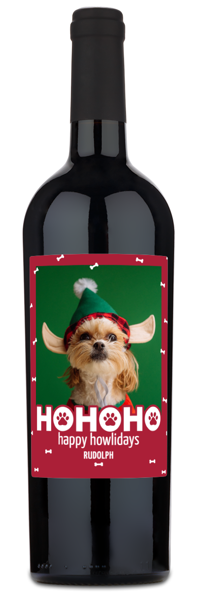 Happy Howlidays Pet Label - Christmas Wine