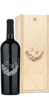 Engraved wooden wine box with floral patterns and the initials S&A on the lid.
