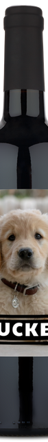 Personalwine’s Pet Photo Label - Personalized Wine features a golden retriever puppy and TUCKER in bold white letters.