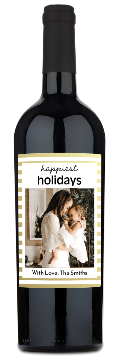 Happiest Holidays Label - Personalized Wine