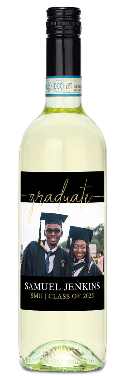 Gold Script Graduate Photo - Personalized Graduation Wine