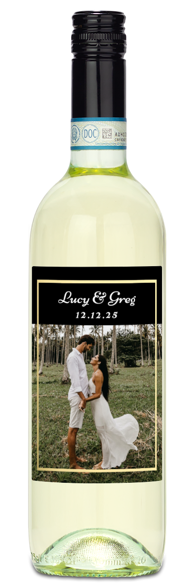 Gold Frame Wedding Photo - Personalized Wine