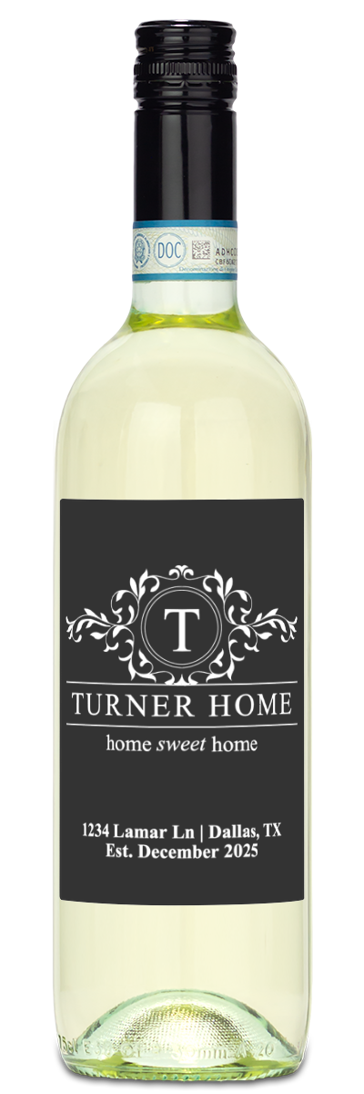 Monogram Home Sweet Home - Personalized Housewarming Wine