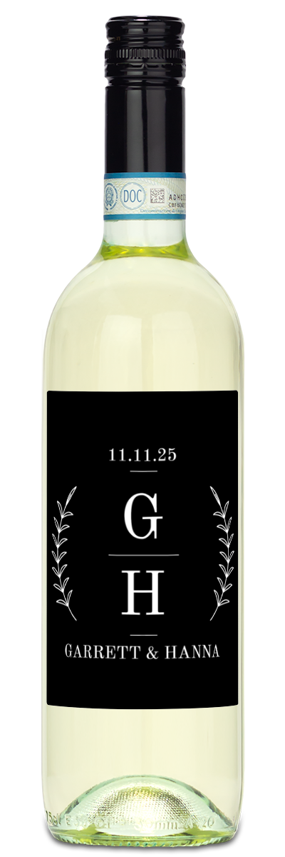 Laurel Branches Monogram Label - Personalized Wine