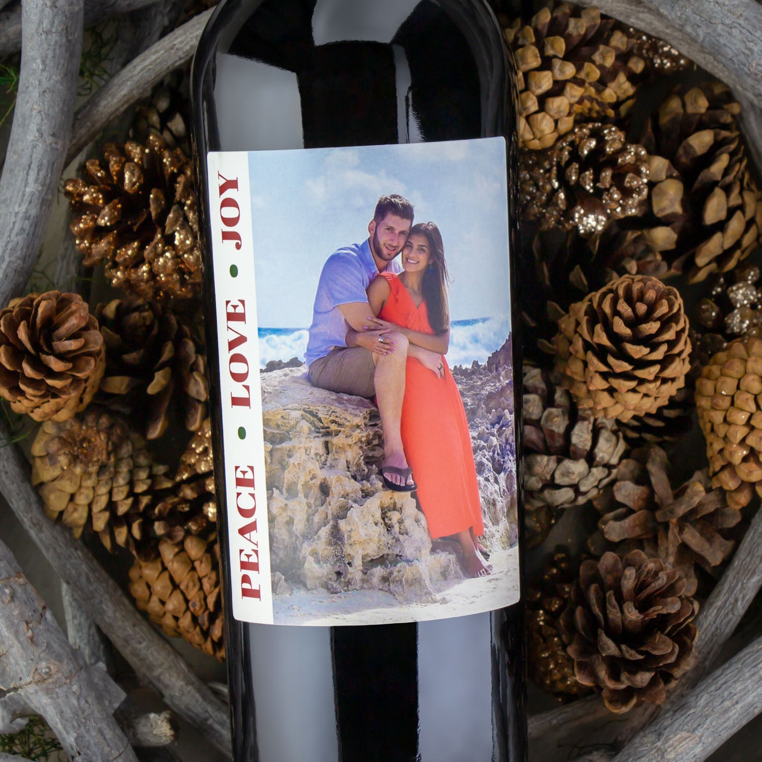 Peace Love Joy Photo - Custom Holiday Wine