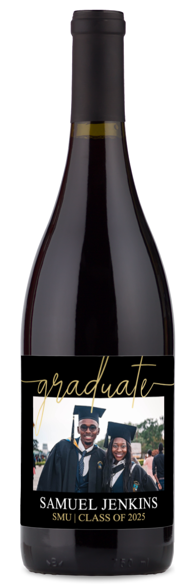 Gold Script Graduate Photo - Personalized Graduation Wine